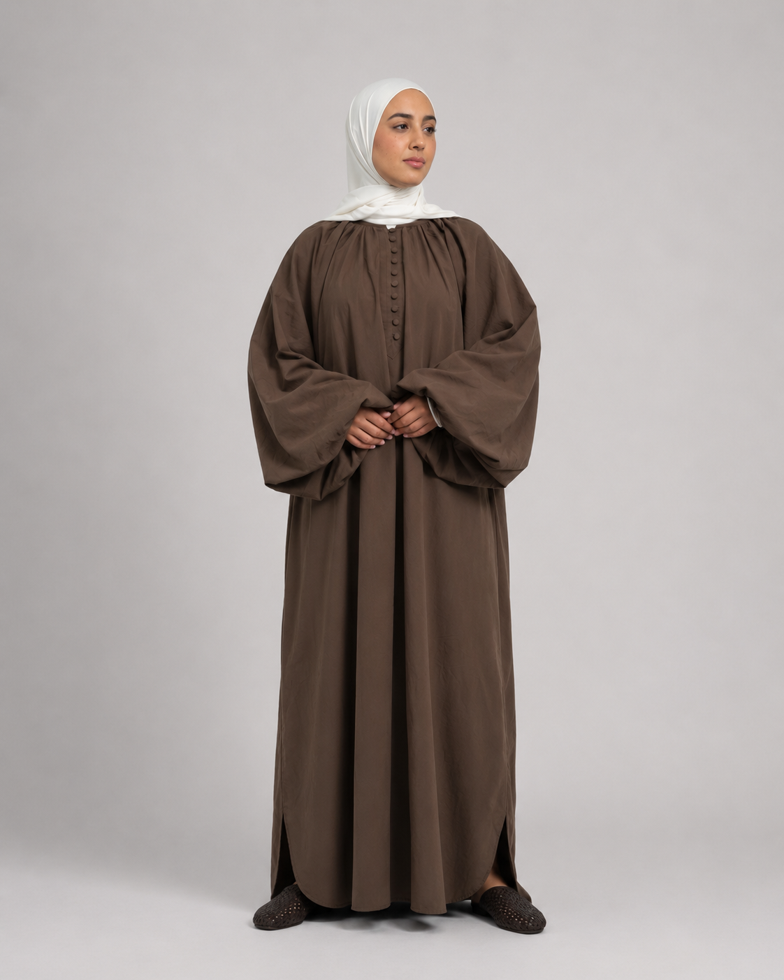 Robe Longue au Manches Bouffantes - Espresso - 100% coton