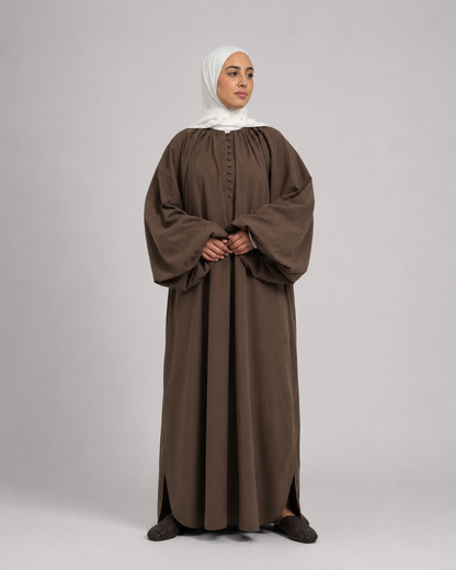 Robe Longue au Manches Bouffantes - Espresso - 100% coton