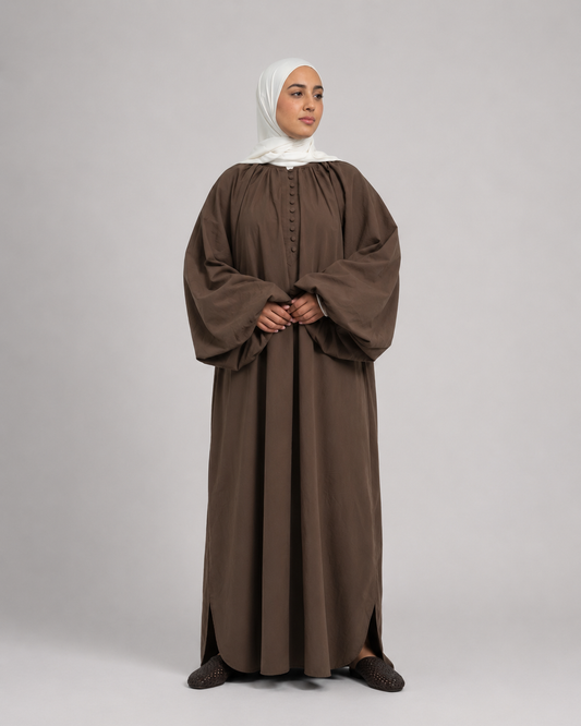 Robe Longue au Manches Bouffantes - Espresso - 100% coton