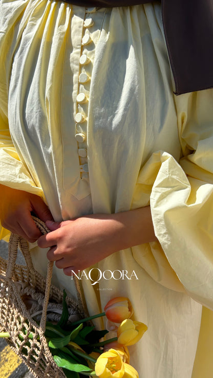 Robe Longue au Manches Bouffantes -  Lemon Sorbet - 100% coton