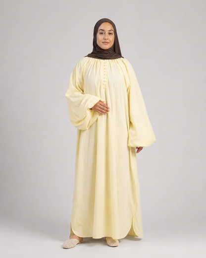 Robe Longue au Manches Bouffantes -  Lemon Sorbet - 100% coton
