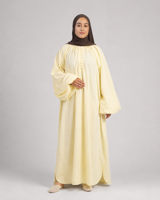 Robe Longue au Manches Bouffantes -  Lemon Sorbet - 100% coton