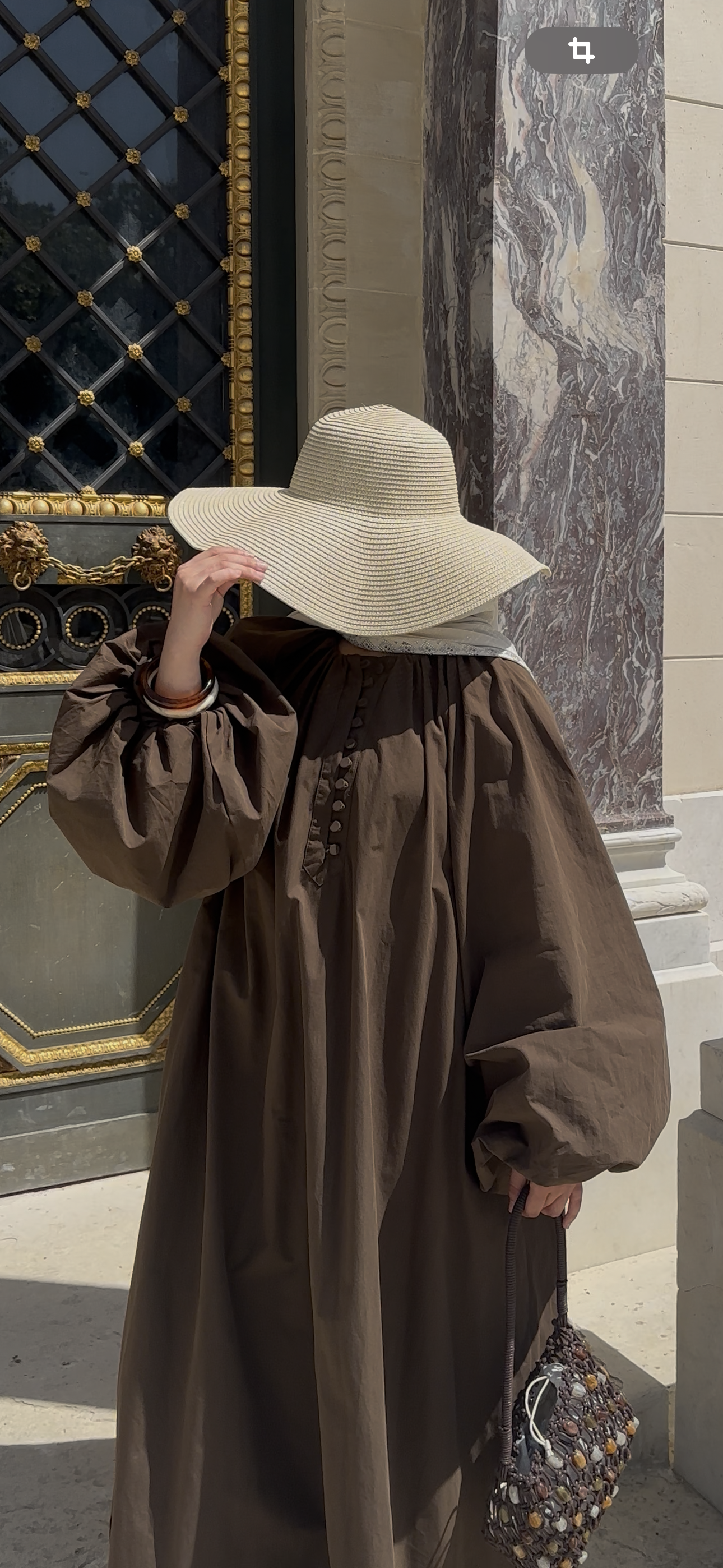 Robe Longue au Manches Bouffantes - Espresso - 100% coton