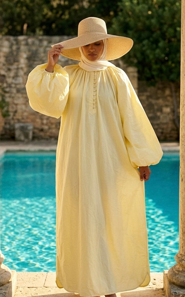 Robe Longue au Manches Bouffantes -  Lemon Sorbet - 100% coton