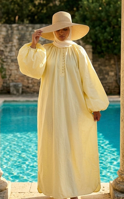 Robe Longue au Manches Bouffantes -  Lemon Sorbet - 100% coton