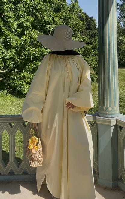 Robe Longue au Manches Bouffantes -  Lemon Sorbet - 100% coton
