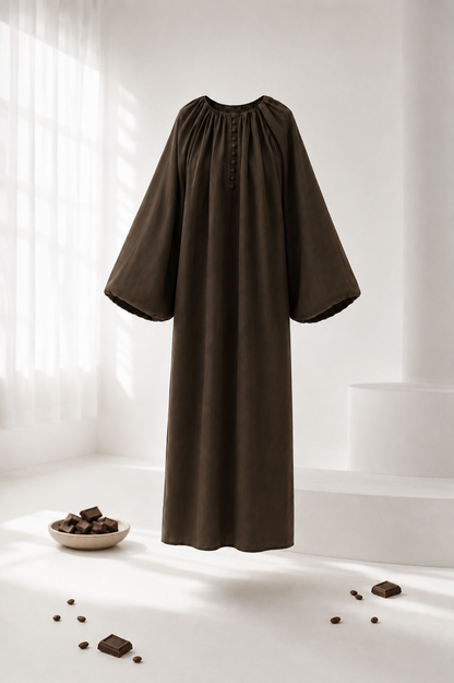 Robe Longue au Manches Bouffantes - Espresso - 100% coton