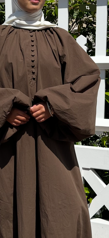 Robe Longue au Manches Bouffantes - Espresso - 100% coton