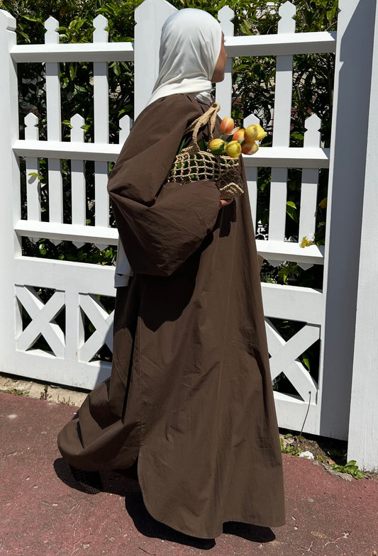 Robe Longue au Manches Bouffantes - Espresso - 100% coton