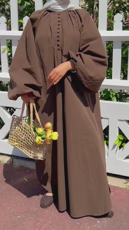 Robe Longue au Manches Bouffantes - Espresso - 100% coton