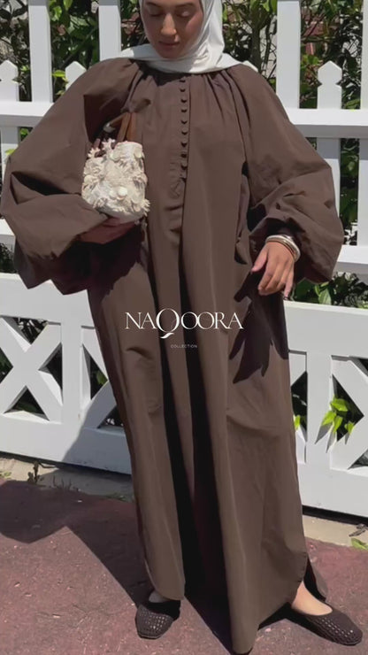 Robe Longue au Manches Bouffantes - Espresso - 100% coton